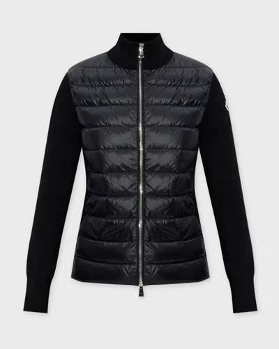 Moncler Quilted Vest-style Cardigan With High Neck And Feather Padding In Black