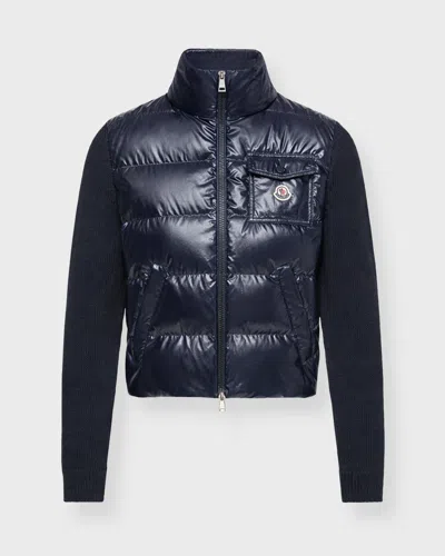 Moncler Cardigan Padded Zip-up Wool Pocket In Blue