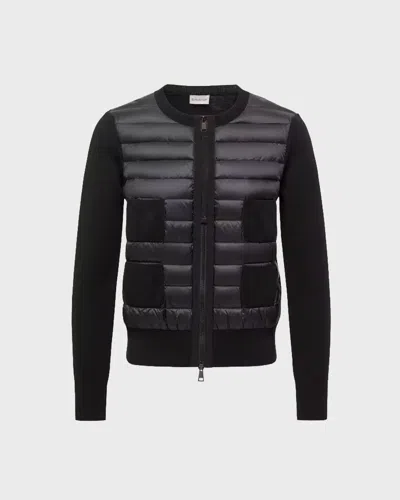 Moncler Quilted Panel Zip-up Sweater In Black