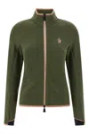 Moncler High Collar Long Sleeve Cardigan Sweater In Green