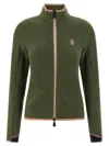 Moncler High Collar Long Sleeve Cardigan Sweater In Green