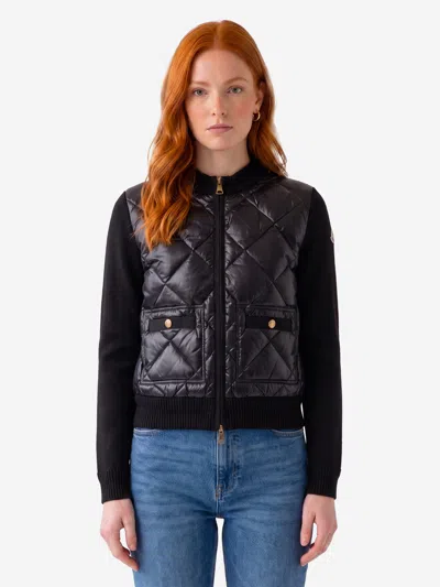 Moncler Cardigan Tricot Con Zip In Black