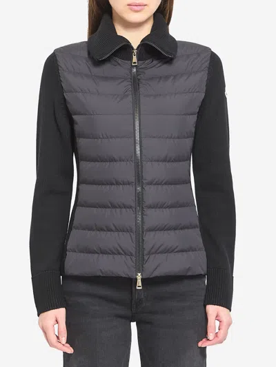 Moncler Padded Tricot Cardigan In Black