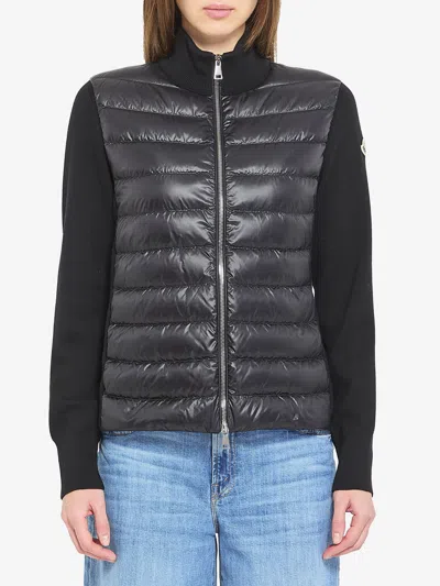 Moncler Padded Knit Cardigan In Black