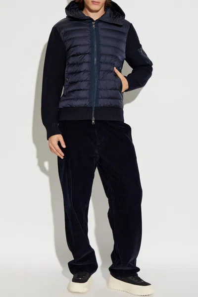 Moncler Cardigan With Down Front In Blue