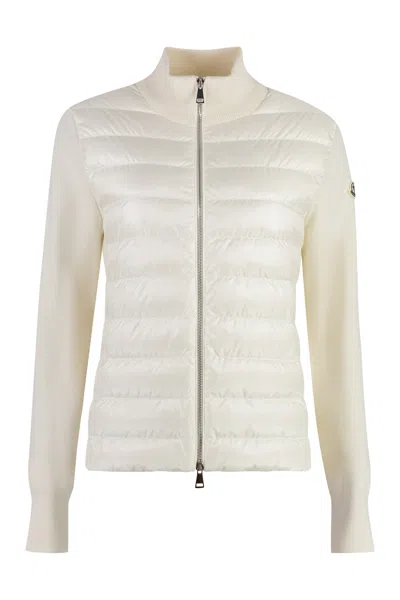 Moncler Cardigan With Nylon Panels In Neutral