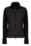 Moncler Cardigan With Nylon Panels In Black