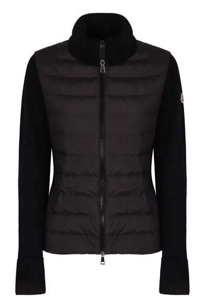 Moncler Cardigan With Nylon Panels In Black