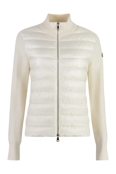Moncler Cardigan With Nylon Panels In Beige
