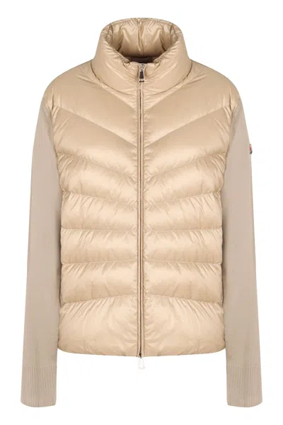 Moncler Cardigan With Nylon Panels In Sand