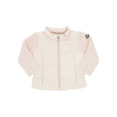 Moncler Kids Cardigan A Coste Imbottito Rosa Chiaro In Brown