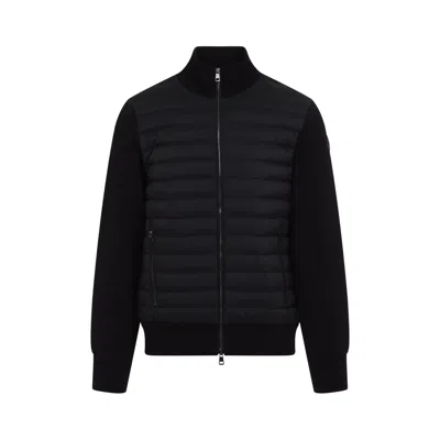 Moncler Cardigan With Padded Front Panel In Black