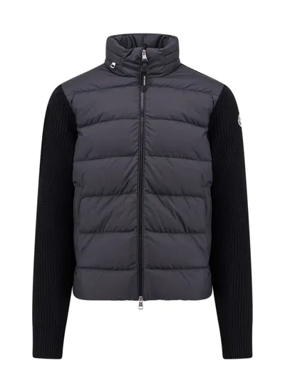 Moncler Cardigan With Padded Front Panel In Blue