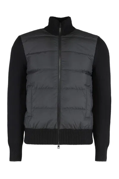 Moncler Cardigan With Padded Front Panel In Black