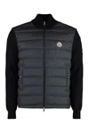 Moncler Wool And Padded Nylon Cardigan In Black