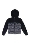 Moncler Black Hooded Cardigan With Logo Patch In Wool And Tech Fabric Boy In Blue