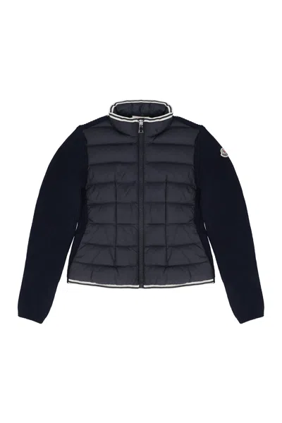Moncler Kids' Cardigan With Padded Front Panel In Blue