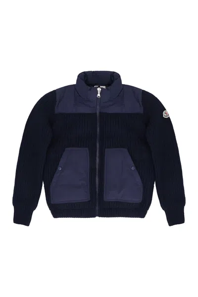 Moncler Kids' Blue Cardigan For Boy With Logo