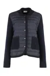 Moncler Knitwear Cardigan With Quilted Front Panel In Blue