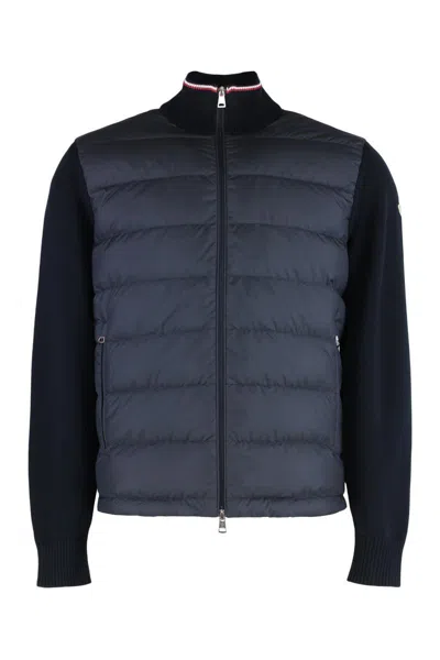 Moncler Cardigan With Padded Front Panel In Blue