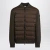 Moncler Cardigan With Padded Nylon Knit Sleeves Men In Burgundy