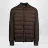 Moncler Cardigan With Padded Nylon Knit Sleeves Men In Brown