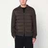 Moncler Cardigan With Padded Nylon Knit Sleeves In Brown