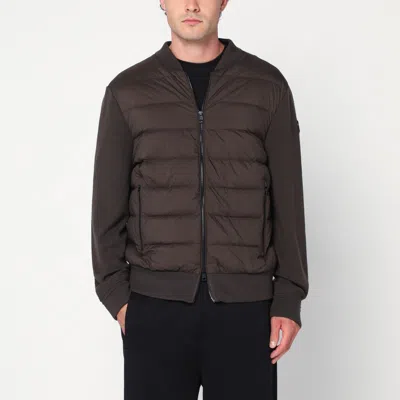 Moncler Cardigan With Padded Nylon Knit Sleeves In Brown