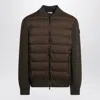 Moncler Cardigan With Padded Nylon Knit Sleeves Men In Brown