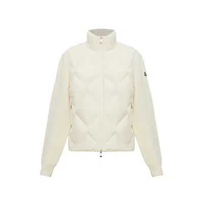 Moncler Cardigan With Quilted Front In White