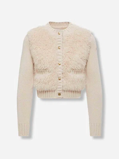 Moncler Cardigan Wool Plush In Neutral