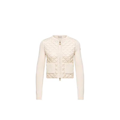 Moncler Geometric-quilted Padded Zip-up Cardigan, Women, White, Size: Xs In Neutral