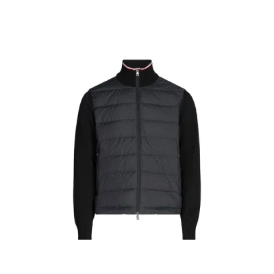 Moncler Cardigan Zippé En Coton Matelassé In Black