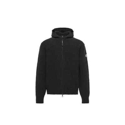 Moncler Cardigan Zippé En Laine Bouclée Mélangée, Homme, Noir, Taille: L In Multi