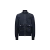 Moncler Cardigan Zippé En Laine, Coton Et Daim In Blue