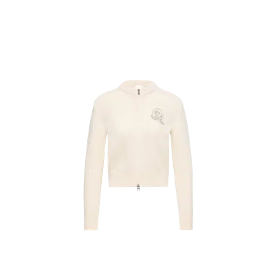 Moncler Cardigan Zippé En Laine Et Cachemire Mélangés, Femme, Blanc, Taille: L
