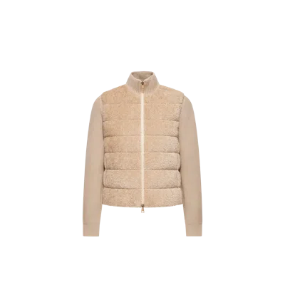 Moncler Padded Teddy & Wool Zip-up Cardigan, Women, Beige, Size: M In Neutral