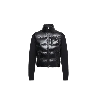 Moncler Padded Zip-up Wool Cardigan, Women, Black, Size: Xs In Blue