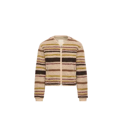 Moncler Cardigan Zippé En Teddy Rayé, Femme, Beige, Taille: L