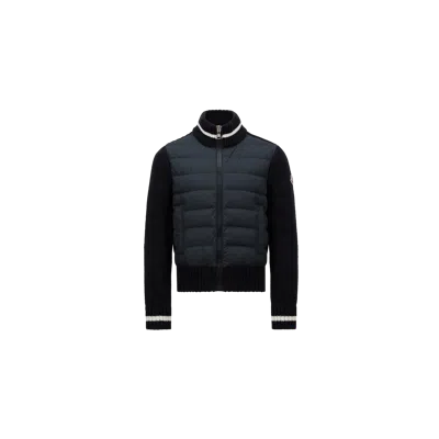 Moncler Kids' Cardigan Zippé Matelassé En Coton In Blue