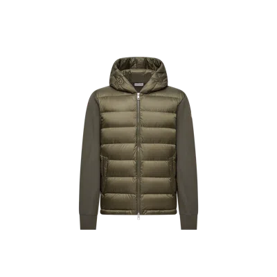 Moncler Mens Olive Hybrid Tricot Hooded Wool Knit Cardigan In Green