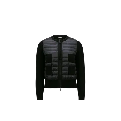 MONCLER PADDED WOOL ZIP-UP CARDIGAN, WOMEN, BLACK, SIZE: XS