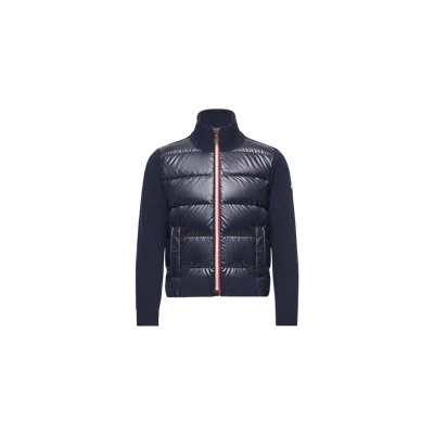 Moncler Kids' Cardigan Zippé Matelassé En Laine In Blue