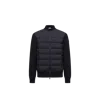 Moncler Leather-trimmed Quilted Shell And Ribbed Cotton And Wool-blend Down Jacket In Blue