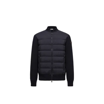 Moncler Cardigan Zippé Matelassé En Laine In Blue