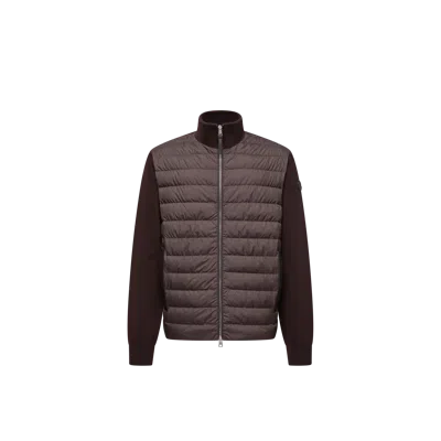 Moncler Quilted Knitted Cardigan In Brown
