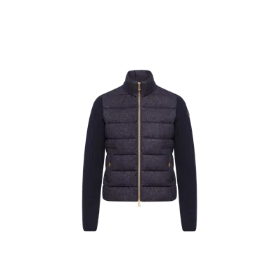 Moncler Cardigan Zippé Matelassé En Laine Et Cachemire, Femme, Bleu, Taille: Xs In Blue