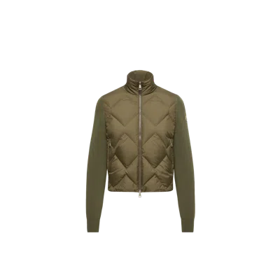 Moncler Cardigan Zippé Matelassé En Laine Et Cachemire, Femme, Vert, Taille: M