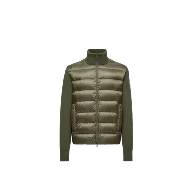Moncler Cardigan Zippé Matelassé En Laine Et Cachemire In Green