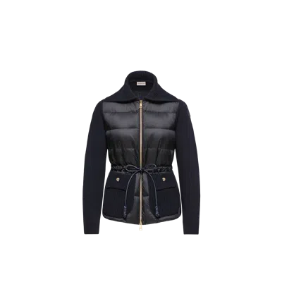 Moncler Wool & Cashmere Blend Padded Zip-up Cardigan, Women, Blue, Size: Xl In Black